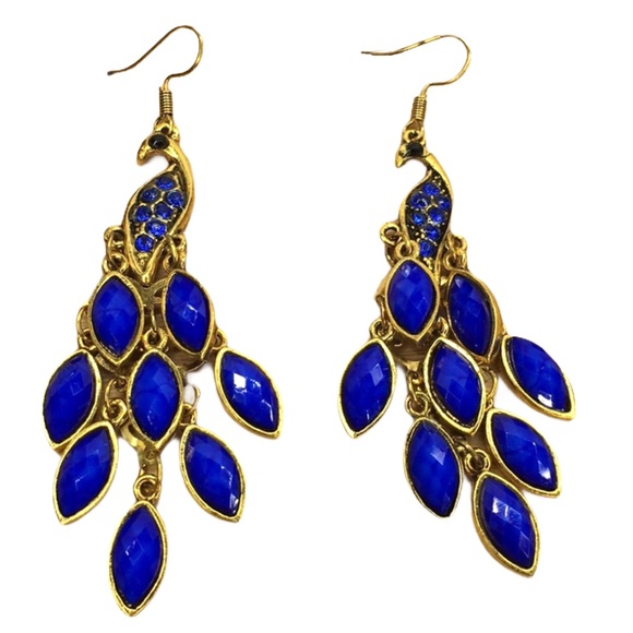 Blue Peacock Earrings - Picture 1 of 6